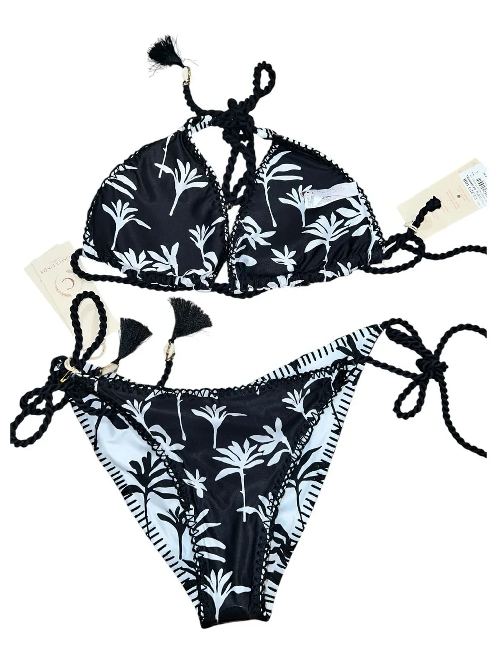 Cosita Linda Nature’s Nomads Reversible Bikini Set Black White L NWT